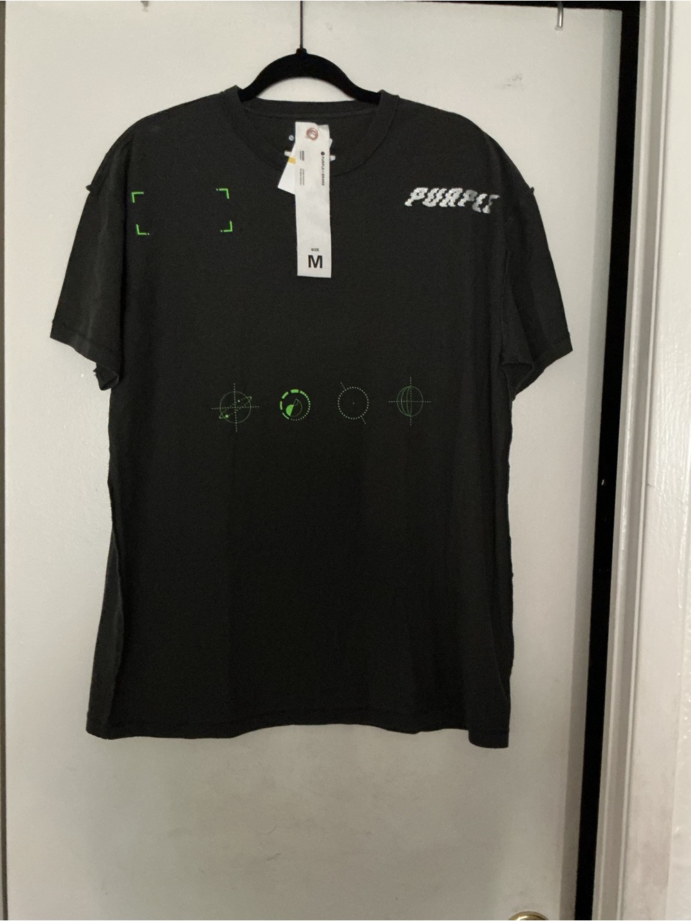 Purple brand Black Short-Sleeve Graphic Tee with Neon Green Accents